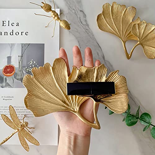Metal Jewelry Dish, Small Leaf Shaped Ring Holder Jewelry Organizer, Trinket Dish Vanity Tray for Dresser Christmas Birthday Wedding Gifts - color: 2-Tier Ginkgo(Large)-gold
