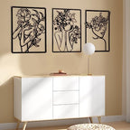 CHENGU 3 Pieces Metal Minimalist Abstract Woman Wall Art Line Drawing Wall Art Decor Single Line Female Home Hanging for Kitchen Bathroom Living Room - style: Classic Style