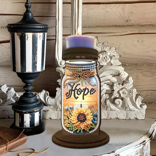ARTopet DIY Diamond Art Painting Candlestick Holders Wooden Desk Candle Holder Ornament Double Sided Diamond Tabletop Ornaments for Home Decor-Hope - color: Hope