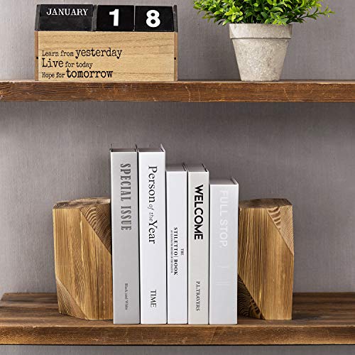 MyGift Brass Wood Decorative Bookends Triangular Design, Office Desk Wooden Book Ends, Book Stand for Shelves with Tone Ring Accent - color: Brown