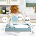 Modern 17.5"x12" Rectangle Baby Light Blue Glossy Shagreen Faux Leather Decorative Tray Ottoman Coffee Table Perfume Living Room Kitchen Serving Tray with Silver Metal Handles by Home Redefined - color: Baby Blue/Silver