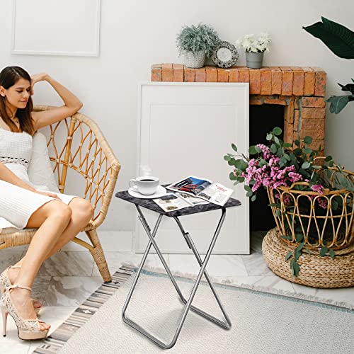 Garden 4 you Folding TV Tray Table,TV Dinner Table with Sturdy MDF Top,Eating Trays for Living Room with No Assembly Required, 2PCS (Black Marble) - color: Black Marble, size: 2pcs