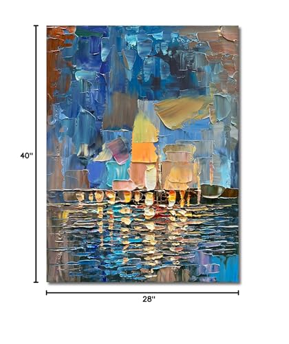 Art Hand-Painted Abstract Landscape Oil Painting Sea Landscape Modern Abstract Art Home Wall Decoration 40x28 Inches - color: Yi042