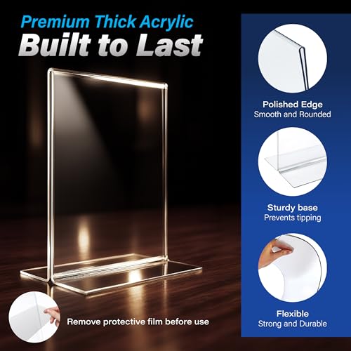Azar Displays 152430-3PK Bottom Load Sign Holder 8.5x11 – Clear Flexible Plastic Display Stand for Menus, Signs, Promotions – Vertical Tabletop Frame, Pack of 3