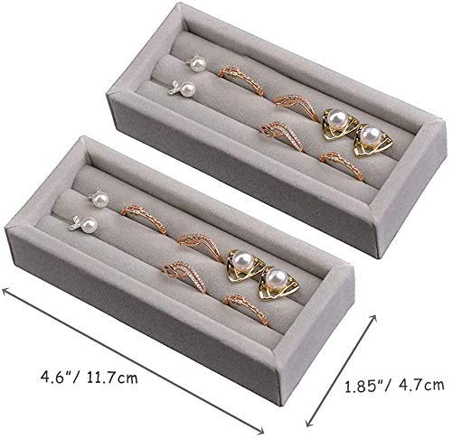DesignSter Small Jewelry Tray, 2PCS Ring Organizer, Velvet Jewelry Display Tray, Stackable Jewelry Organizer Trays, Jewelry Drawer Organizer Inserts For Dresser, Jewelry Box (Gray) - color: Gray, size: 3 Slots