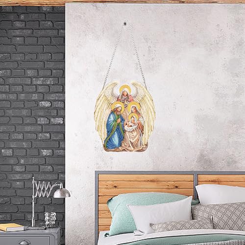Auremi Angel Diamond Art Hanging Kit for Adult, Special Shaped Rhinestone, DIY Acrylic 5D Christmas Diamond Painting Window Pendants Signs, Home Garden Wall Hanging Ornament - color: Angel