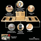 Temple Spring Foldable Bamboo Bathtub Tray Caddy for Tub — Expandable One-Piece Wood Bath Table with Wine Holder Book Stand and Non-Slip Pads — Space-Saving Bath Caddy — Housewarming - color: Foldable Wood Bamboo