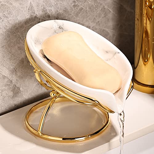 Dobbyby Leaf-Shaped Ceramic Soap Dish with Drain, Holder, Saver, Tray, Bar Soap Holder, Easy Cleaning, for Shower Bathroom Kitchen Sink Bathtub, Pro-Environment White - color: White