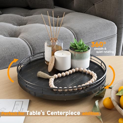 10" Oak Bathroom Vanity Tray Turntable for Perfume Candle, Round Wooden Decorative Tray for Kitchen Sink Countertop Organizer, Bathroom Counter Organizer for Skincare Makeup, Farmhouse Black Gold - color: Black, size: 10 inches