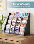 NiHome Pine Wood and Acrylic Trading Card Display Stand, 4-Tier Stepped Holder Compatible with PSA CGC BGS Graded Slabs or 35PT Cards, Stackable Tool-Free Card Organizer for Desk and Shelf