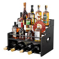 KLM 4-Tier Wood Display Shelf, Black Modern Bottle Organizer, Countertop Bar Stand for Liquor, Coffee Syrup, (Black) - color: Black