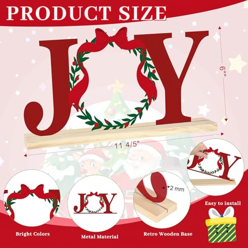 COCHIE Metal Merry Christmas Joy Sign, Christmas Wreath Table Centerpieces Decorations for Home, Office, Shelf, Mantel, Indoor, Xmas Red and Green Party Decor Supplies (XMAS B) - style: XMAS B