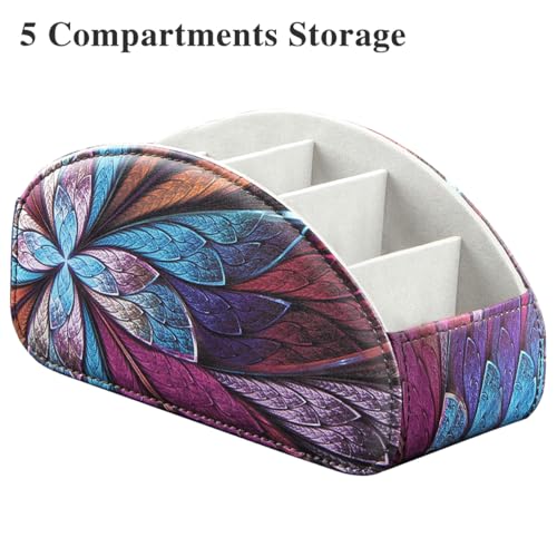 YAPISHI Remote Control Holder, 5 Compartments TV Remote Holder Caddy for Table, Nightstand Organizer for Remotes/Media Controllers/Office Supply, Bedside Decorations for Living Room， PU Leather - color: Fractal Flower, size: Large