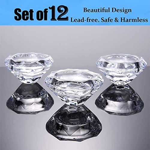 GOLDEAL 12 PCS Clear Glass Diamond Shaped Tealight Candle Holder,Votive Candle Holders Bulk Use for Wedding, Party,Dinner, Home Decor, for 1.5" Tealight (Diamond)