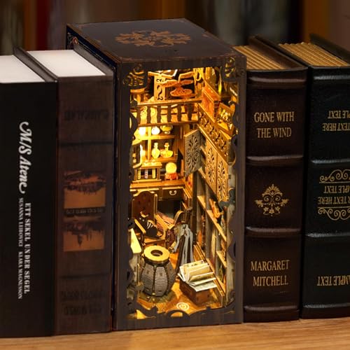DIY Wooden Book Nook 3D kit Magic House - Booknook Book end Bookend Puzzle Bookshelf Decor LED Light