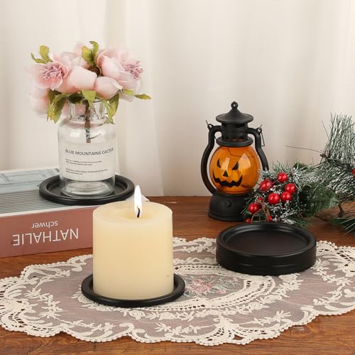 OwnMy 6PCS Iron Candle Holders for Pillar Candles, 3 Inch Metal Pillar Candle Plates and Trays, Small Round Tealight Holders Elegant Candle Stands Bases for Wedding Dining Table Centerpieces, Black - color: Black-6pcs