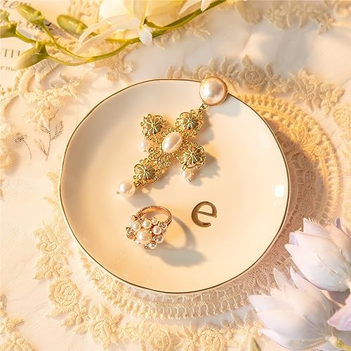 Ceramic Ring Holder for Jewelry, Jewelry Tray, Ring Dish, Aesthetic Room Decor, Engagement Gifts Bride Gifts Wedding Gifts for Women, White, 4.75"(E) - color: E