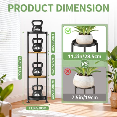 KMOTASUO 4 Tier Black Plant Stand Indoor for Large Tall Heavy Duty Planter, Multiple Sturdy Metal Flower Corner Rack for Narrow House Floor, Iron Vertical Level Round Orchi Holder Organizer, Modern - color: Black + Brown, size: 4 Tier