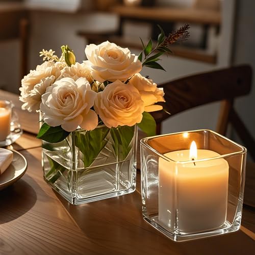 CONNOO 6 Pack Square Glass Vase 5" x 5" x 5", Clear Bulk Flower Vases for Centerpieces, Square Glass Cube Vase Floating Candle Holders for Wedding Party Home Decor - size: 6 Pack 5 Inch