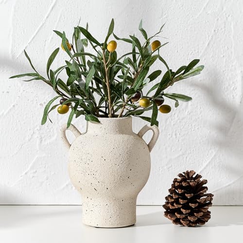 LUKA Antique Ceramic Vase with 2 Handle,7.28 inches Rustic Vase Minimalist Decor, Decorative Vases for Home Decor, Table, Living Room, Shelf, Christmas Decoration(Medium,White) - color: M-white(7.28 In)