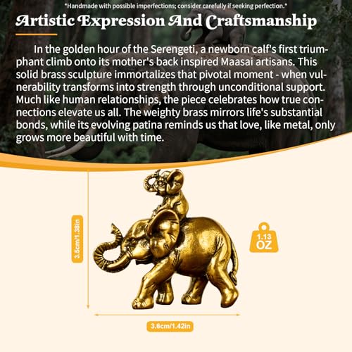 CHOVY Retro Brass Elephant Statue - 100% Solid Handcrafted Mother & Baby Elephant Sculpture, Vintage Desktop Decor, Collectible Art Piece for Shelf Display, for Elephant Lovers & Collectors - style: Elephant