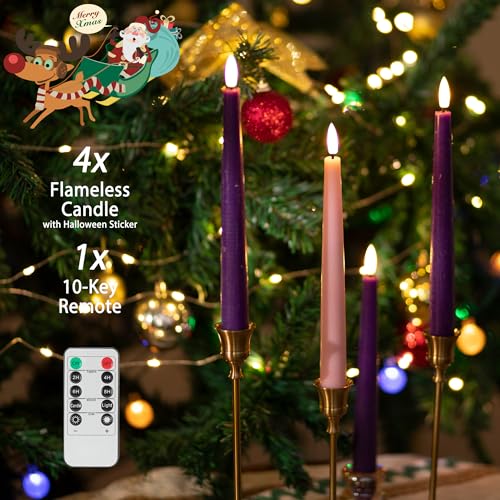 Flamelss Advent Candles, 9.6" Real Wax Flameless Taper Candles with Remote, 4 Pack Flickering LED Candle Battery Operated Candlesticks for Christmas, Catholic, Advent, Wreath, Purple and Pink - color: Purple and Pink