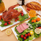 I00000 6 Pack Plastic Serving Trays, Gold Rim Disposable Serving Trays, Gold Disposable Serving Platter for Food Party Serving Platters and Plastic Trays 13.97x8.46 inches - color: White Gold
