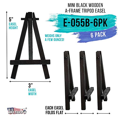 U.S. Art Supply 5" Mini Easel (6 Pack) - Black Wooden A-Frame Tabletop Display Stand, Mini Easel Stand - Small Easels for Display, Small Canvases, Crafts, Business Cards, Signs, Photos, Gifts