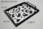 MCBZ Living Room Decorative Tray, Serving Tray, Coffee Table Tray, Leather Tray, Hardware Handle 16.5 x 12.6 inches (Black) - color: Black/White Cow Pattern
