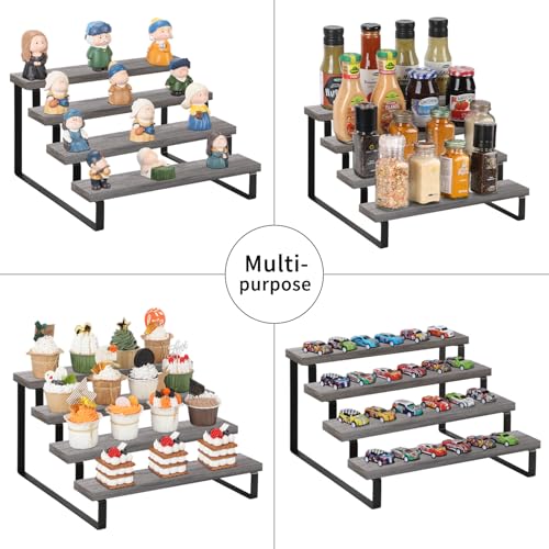 YINMIT Wooden Display Riser Stand, Tiered Perfume and Cologne Organizer Stand, 4 Tier Spice Rack Organizer, Rustic Display Shelf for Candles (4 Tier,2Pack,Grey) - color: 4 Tier,2Pack,Grey