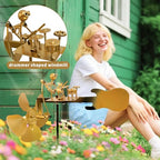Handmade Metal Drummer Windmill, Rock Art Sculptures, Wind-Powered Kinetic Figurines, Wind Spinners for Garden Yard Lawn Patio Decor, Unique Drummer Statue Gift for Music Lovers - size: Large