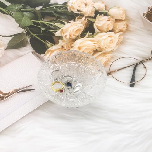 Small Flower Ring Dish Jewelry Tray, Glass Jewelry Dish, Crystal Ring Holder Jewelry Plate Dish, Nightstand Decor Clear Jewelry Bowl Dish for Earrings,Vanity Decorative Tray Trinket Dish Gift