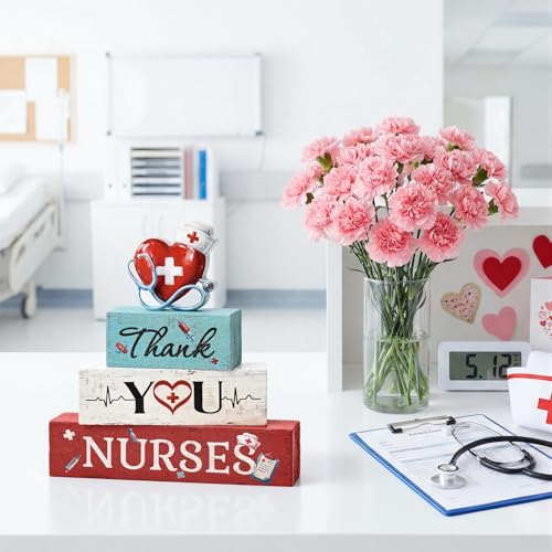 Smile Nurses Month Wooden Tabletop Decor Thank You Nurses Desktop Plaque with Heart & Stethoscope Indoor Home & Office Decor - Nurse Appreciation - style: Nurse