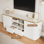 QUW 70" Fluted TV Stand for TVs Up to 80", Modern Entertainment Center with 2 Drawers & Cabinets, TV Console with Curved Profile Design, Luxury Wooden Media Console for Living Room, White - color: White