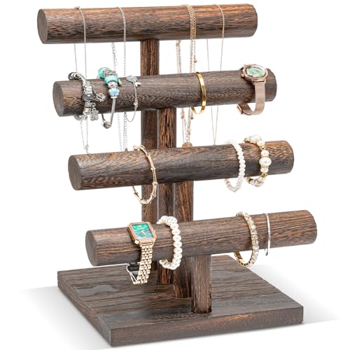 ProCase Bracelet Holder Display Bracelet Organizer, Wooden Bracelet Stand for Selling, T-bar Bangle Storage Rack Wood Watch Display Tower for Business - 4 Tier, Brown - color: Brown, size: 4 Tier