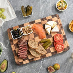 Wood Cutting Boards for Kitchen Wooden Chopping Board Set Checkered Cutting Board Upgraded with Juice Grooves & Handles Large Charcuterie Tray for Home Kitchen, Rubber Wood, 16.5''X11.4''X0.8''