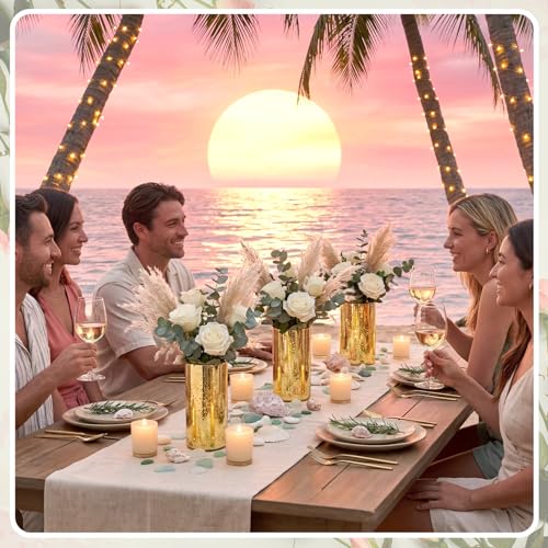 12 Pcs Gold Cylinder Vases for Centerpieces Mercury Vase Hurricane Vase Bulk Acrylic Round Wide Container for Flowers Home Office Wedding Table Decorations (6'') - color: Gold, size: 6''