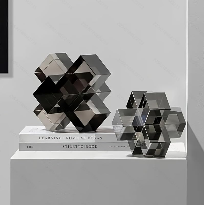 Modern Minimalist Crystal Glass Geometric Statues Ornaments - Versatile Indoor Decor, Perfect for Gifting, Home Decorations (Transparent Black)