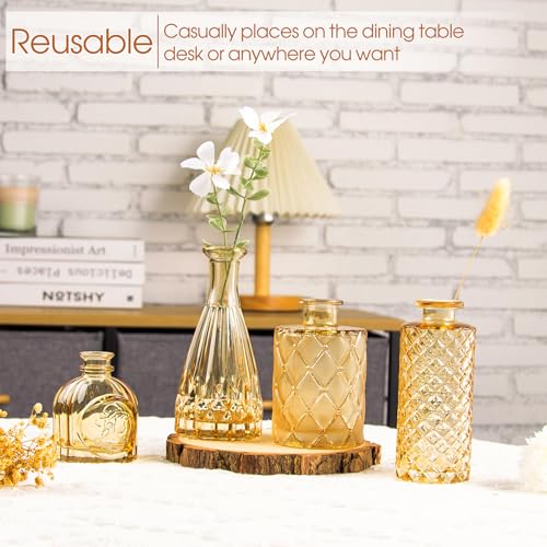 TBWIND Gold Amber Glass Bud Vases Set of 12, Small Vases for Flowers, Champagne Mini Vintage Vases for Centerpieces,Bud Vase in Bulk for Wedding Decor,Single Flowers,Office and Home Table Flower Décor - color: 12pcs-gold Amber