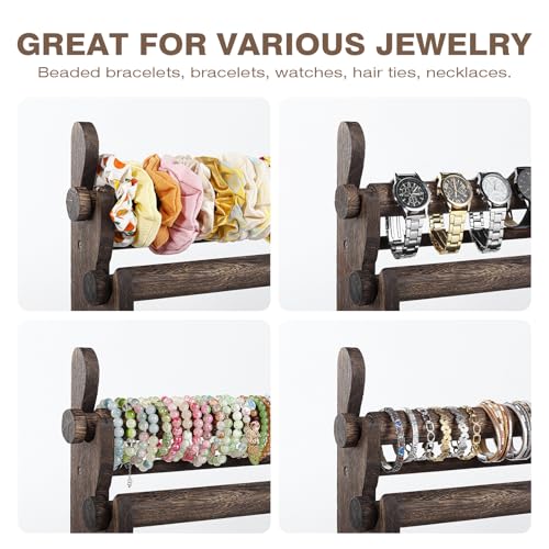 TOPNEW 5 Tier Wooden Bracelet Holder, Scrunchie Bangle Watch Necklace Display Storage Jewelry Holder Stand Display Organizer, Brown - color: 5 Tier Brown