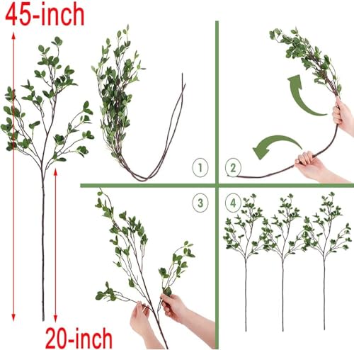 HANDIC 3 Pcs Faux Stems Artificial Branches for Vase Greenery Stems Faux Branches for Vase Plant Artificial Eucalytus Branches Plants (45"/Each Branch) (3, Green)