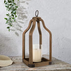 Rustic Wood Lantern Candle Holder for Farmhouse Decor - Indoor and Outdoor Table Centerpiece with Glass Hurricane, 15.7" High - size: Large