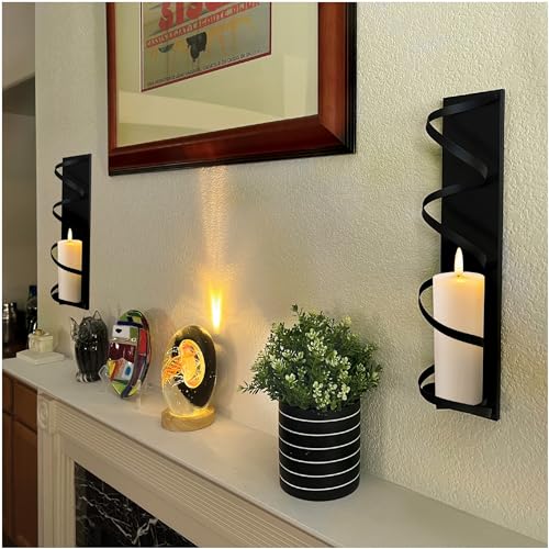 Lily's Home Metal Spiral Wall Candle Sconces Set of 2. Elegant Wall Decorations for Living Room, Bedroom, Hallways and Farmhouse - Perfect for Fireplace Mantel Decoration. for 3" Dia Pillar Candles - color: Metal Spiral