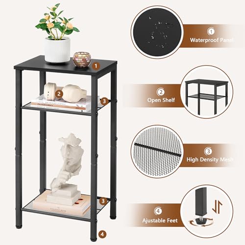 Hoctieon 2-Set 3 Tier End Table, Telephone Table Set of 2, Tall Side Table with Storage Set of 2, Small Nightstand for Small Spaces, Metal Frame, for Living Room, Bedroom, Sofa Couch, Black - color: Black, size: 2 Pack