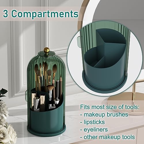 GAXmi Makeup Brush Holder with Lid Cosmetic Tools Organizer 360 Rotating Waterproof Dustproof Beauty Brushes Storage for Vanity, All Green | with Lid, 360 Rotating, Waterproof, Dustproof, for Vanity - color: Green