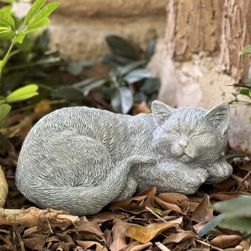 Cat Memorial Stone Garden Decor Outdoor Statue, Figurine Sculpture for Patio, Porch and Lawn, Sleeping Cat Decoration, Gifts for Mom - color: Sleeping Cat（stone）