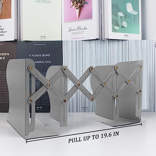 Adjustable Bookends, 19 inches 2 Dividers Heavy Duty Metal Book Holders, Book Storage Rack, Desk Organizer Magazine File Holder for Office, School, Bookstore and Home, Grey - color: Grey-1