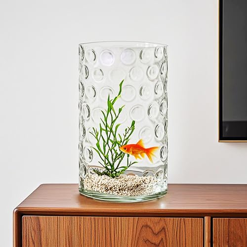 6" Wide 10" High Decorative Glass Cylinder Vase with Dimpled Circle Pattern, 8 Inch Tall, Clear (1, 6"x10") - size: 6"x10"