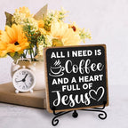 Toerifer Coffee Lover Gifts, Table Sign, Christian Decor, Rustic Wooden, 5x5 Inches - style: coffee sign 07