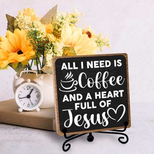 Toerifer Coffee Lover Gifts, Table Sign, Christian Decor, Rustic Wooden, 5x5 Inches - style: coffee sign 07